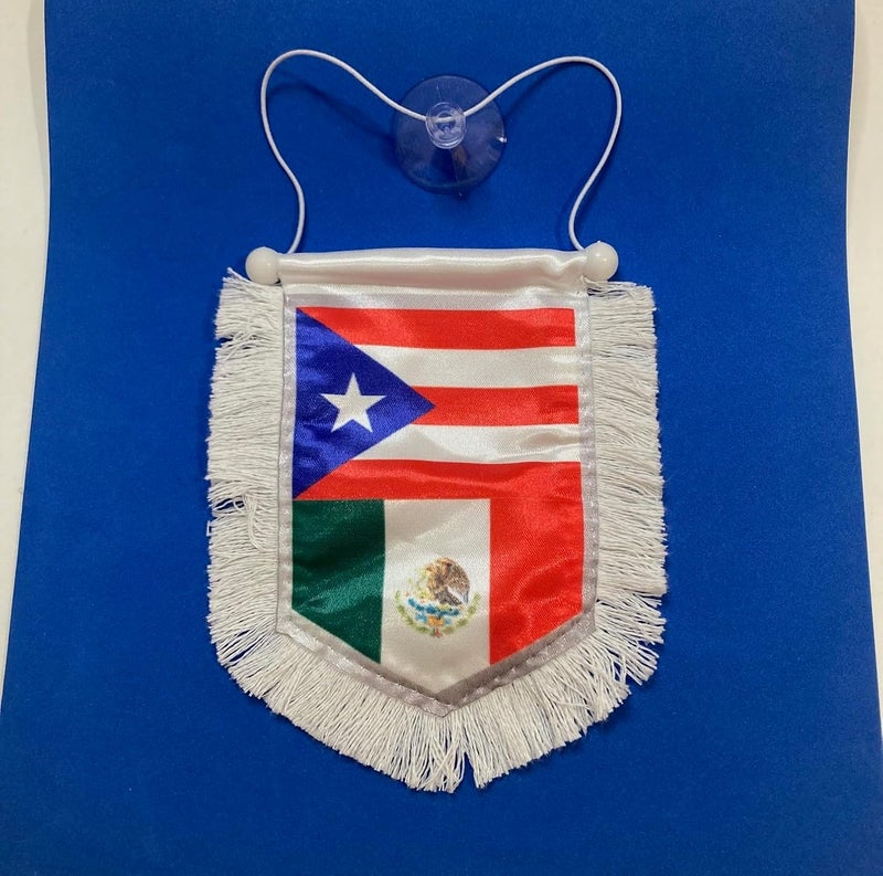 PRK 14 Puerto Rican Mexican flag for car accessories Mexico & Puerto Rico Car Flags Mexico rearview mirror decoration Combo - Dual Heritage Rearview Mirror Decor for Every Drive - Image 4